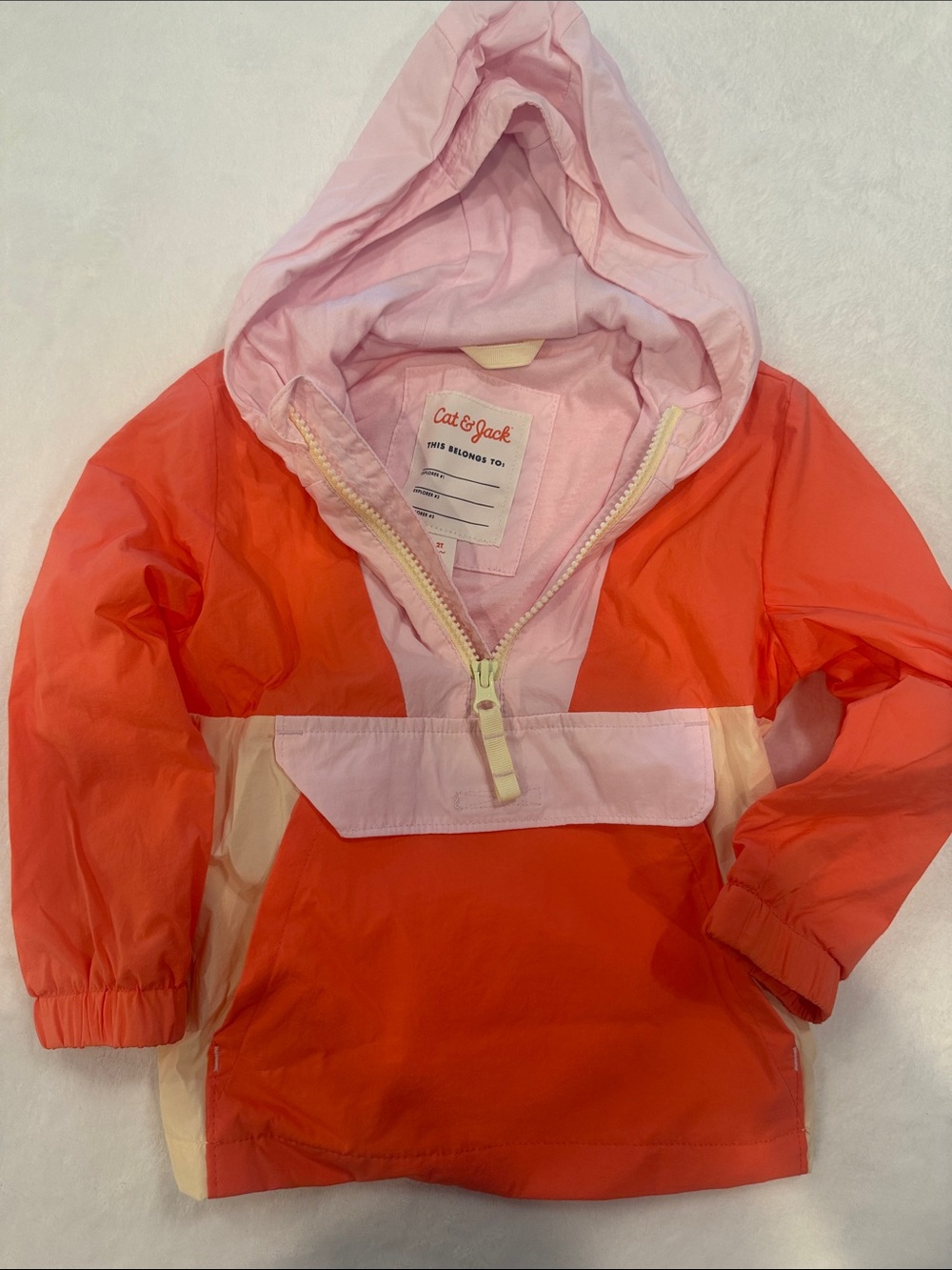 Cat & Jack Pink, Coral and Cream Pullover Windbreaker Rain Jacket Hoodie